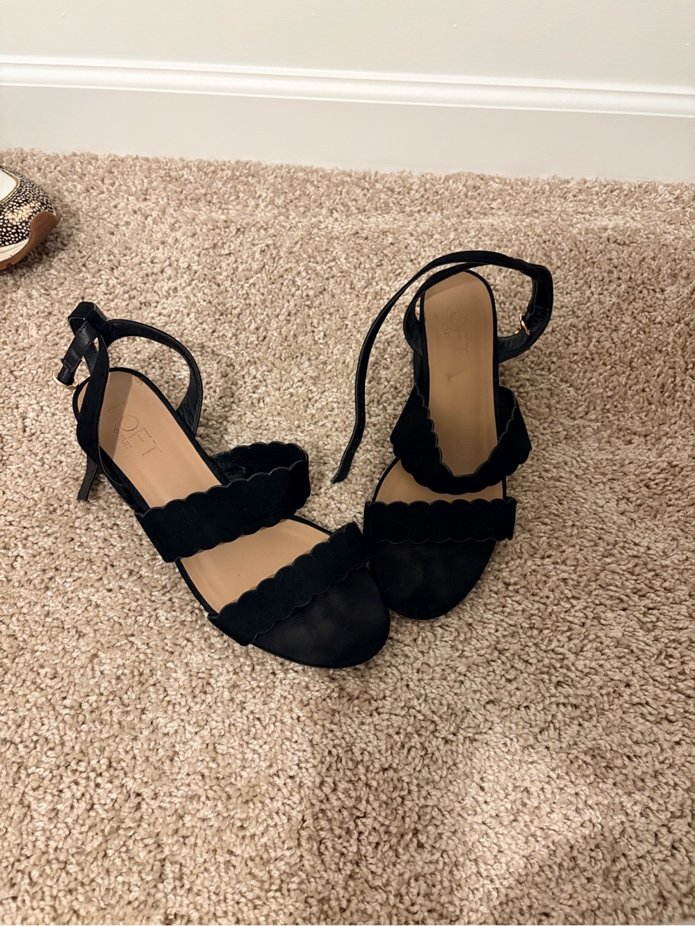 LOFT Black Scallop Ankle-Strap Heels
